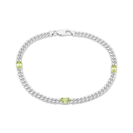 Oval-Cut Peridot Station Curb Chain Bracelet Sterling Silver 6.75&quot;