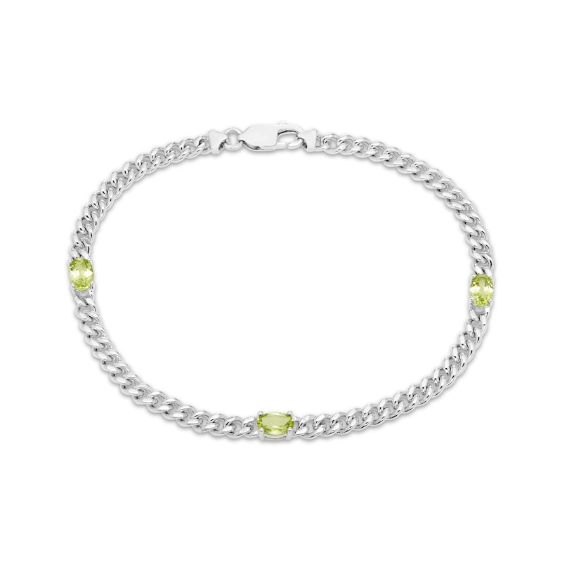 Main Image 1 of Oval-Cut Peridot Station Curb Chain Bracelet Sterling Silver 6.75&quot;