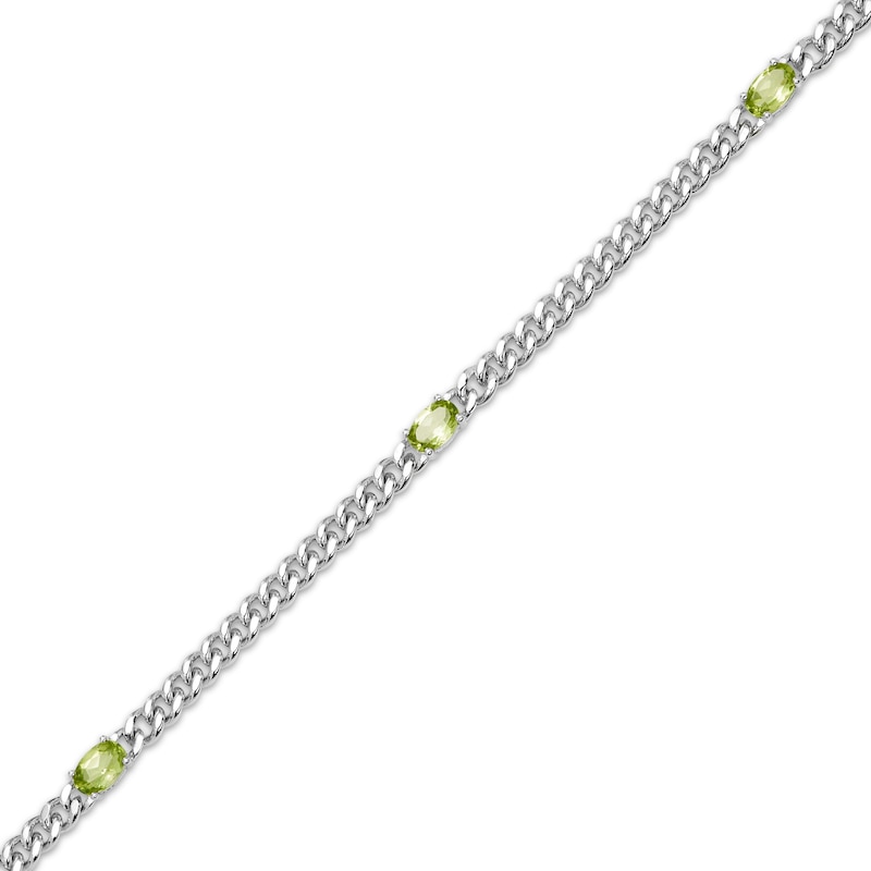 Main Image 2 of Oval-Cut Peridot Station Curb Chain Bracelet Sterling Silver 6.75&quot;