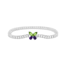 Marquise-Cut Peridot, Pear-Shaped Amethyst & White Lab-Created Sapphire Butterfly Bracelet Sterling Silver 7.25&quot;