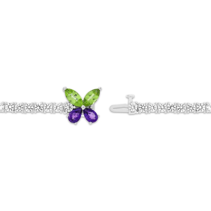 Main Image 2 of Marquise-Cut Peridot, Pear-Shaped Amethyst & White Lab-Created Sapphire Butterfly Bracelet Sterling Silver 7.25&quot;