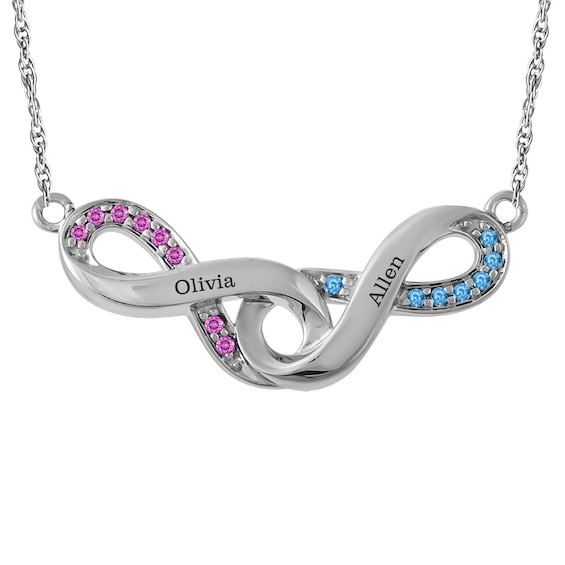 Birthstone Infinity Couple's Necklace (2 Stones and Lines)