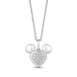 Disney Treasures Mickey Mouse Diamond Heart Necklace Sterling Silver 19&quot;