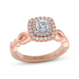 THE LEO First Light Diamond Round-Cut Double Halo Engagement Ring 1/2 ct tw 14K Two-Tone Gold