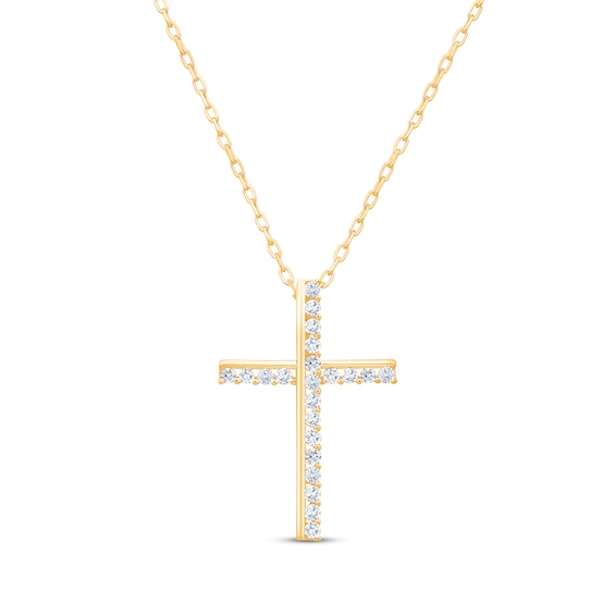 Diamond Cross Necklace 1/4 ct tw 10K Yellow Gold 18"