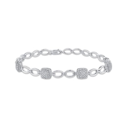 Diamond Cushion-Shaped Link Station Bracelet 1/2 ct tw Sterling Silver 7.25&quot;