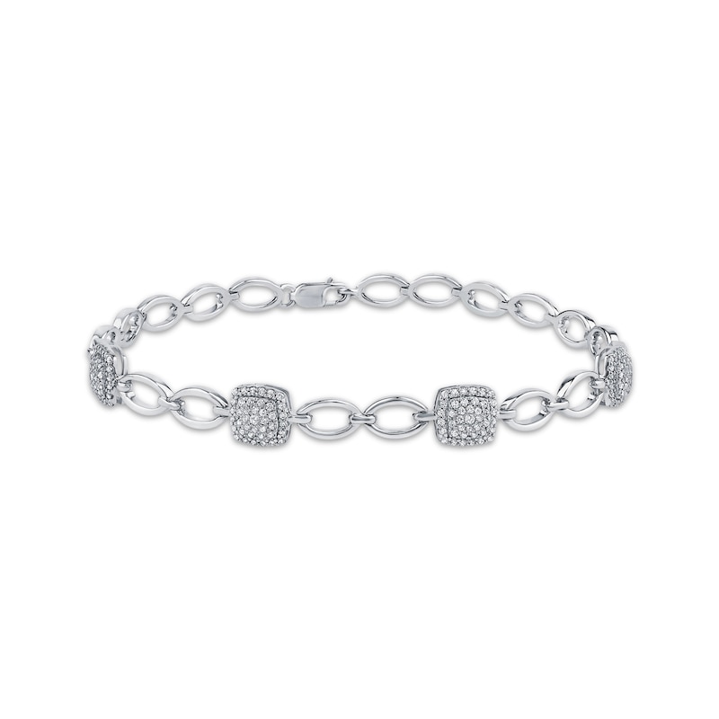 Main Image 1 of Diamond Cushion-Shaped Link Station Bracelet 1/2 ct tw Sterling Silver 7.25&quot;