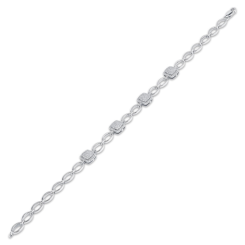 Main Image 2 of Diamond Cushion-Shaped Link Station Bracelet 1/2 ct tw Sterling Silver 7.25&quot;