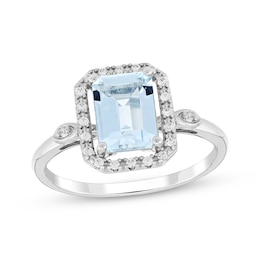 Emerald-Cut Aquamarine & Diamond Ring 1/10 ct tw 10K White Gold