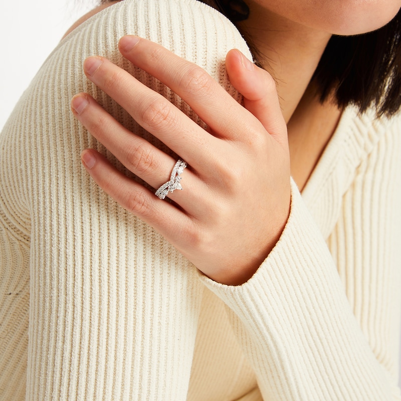 Main Image 4 of Neil Lane Pear, Round & Marquise-Cut Diamond Chevron Anniversary Ring 1-1/2 ct tw 14K White Gold