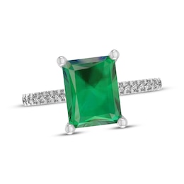 Octagon-Cut Lab-Created Emerald & White Lab-Created Sapphire Ring Sterling Silver