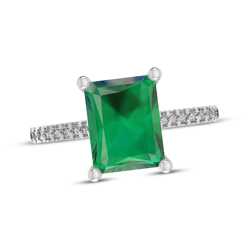 Main Image 1 of Octagon-Cut Lab-Created Emerald & White Lab-Created Sapphire Ring Sterling Silver