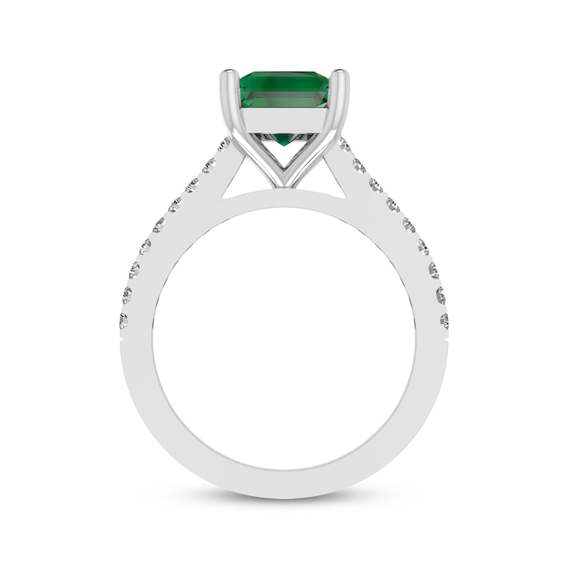 Main Image 2 of Octagon-Cut Lab-Created Emerald & White Lab-Created Sapphire Ring Sterling Silver