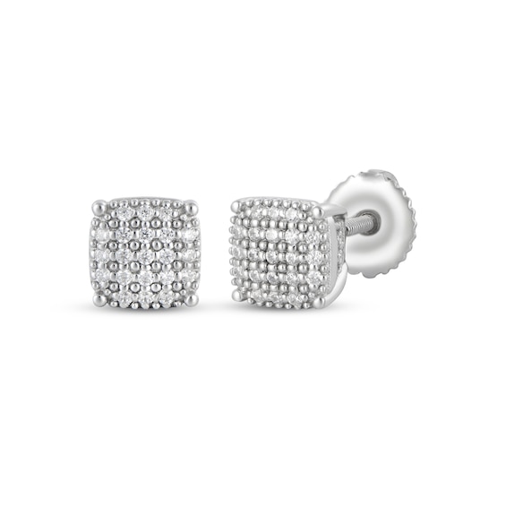 Men's Multi-Diamond Cushion Stud Earrings 1/4 ct tw 10K White Gold