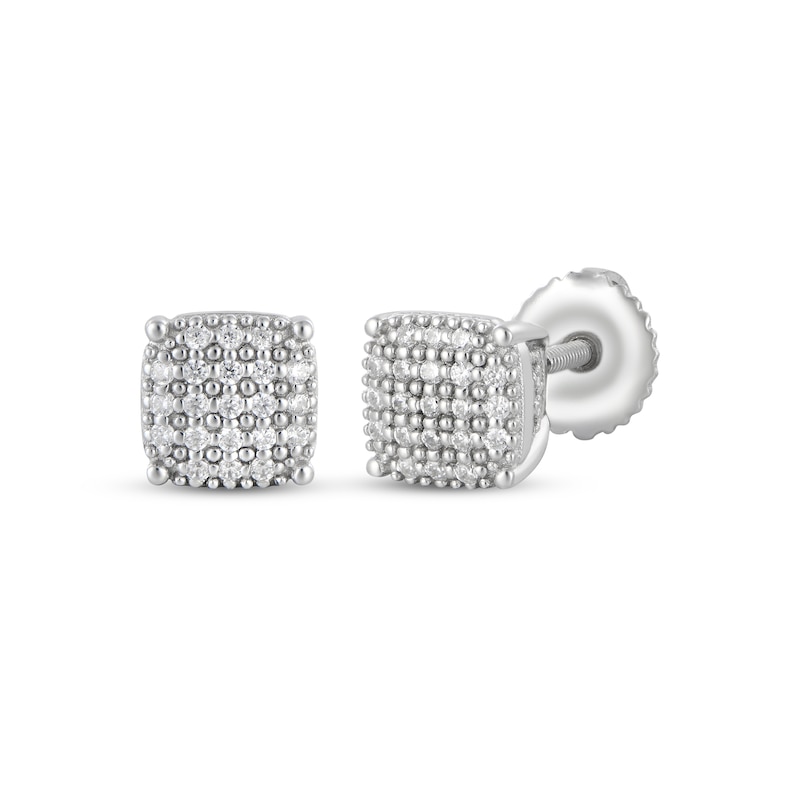 Main Image 1 of Men's Multi-Diamond Cushion Stud Earrings 1/4 ct tw 10K White Gold