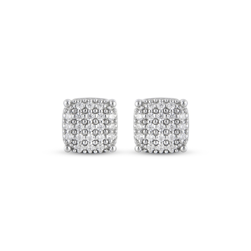 Main Image 2 of Men's Multi-Diamond Cushion Stud Earrings 1/4 ct tw 10K White Gold