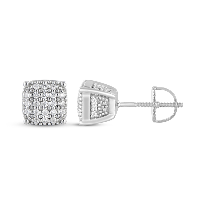 Main Image 3 of Men's Multi-Diamond Cushion Stud Earrings 1/4 ct tw 10K White Gold