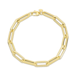 Textured Paperclip Chain Bracelet 2mm Hollow 10K Yellow Gold 8"