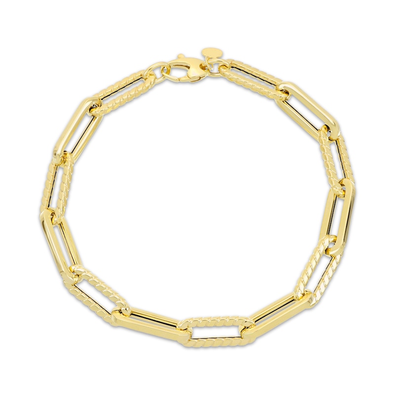 Main Image 1 of Hollow Textured Paperclip Chain Bracelet 2mm 10K Yellow Gold 8&quot;