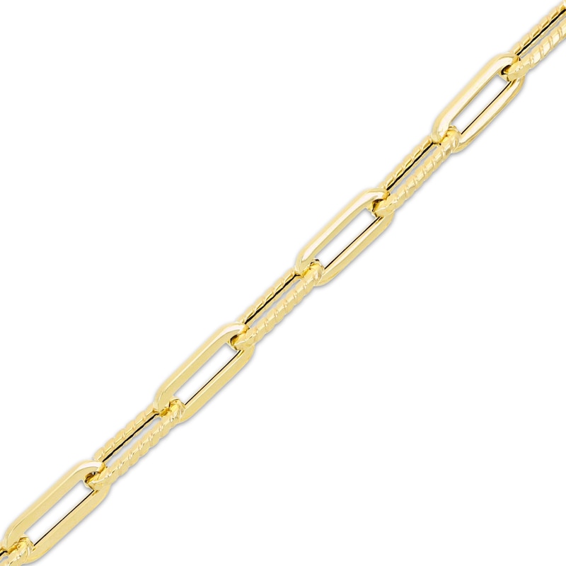 Main Image 2 of Hollow Textured Paperclip Chain Bracelet 2mm 10K Yellow Gold 8&quot;