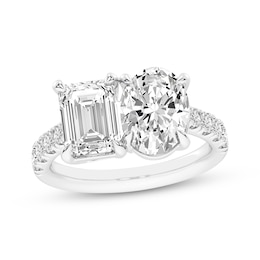 Toi et Moi Oval & Emerald-Cut Lab-Created Diamond Engagement Ring 4-3/8 ct tw 14K White Gold