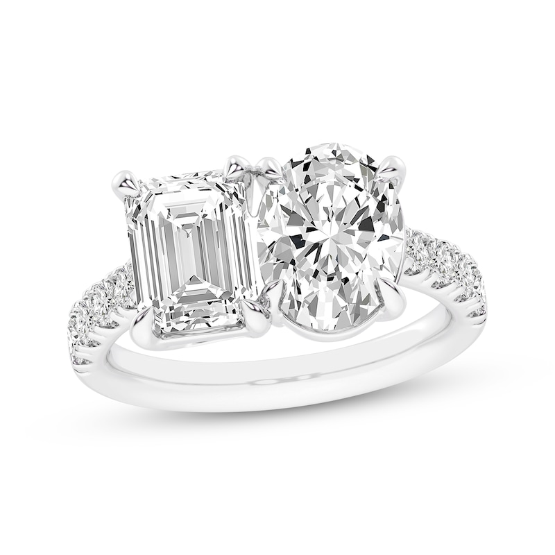 Toi et Moi Oval & Emerald-Cut Lab-Created Diamond Engagement Ring 4-3/8 ct tw 14K White Gold