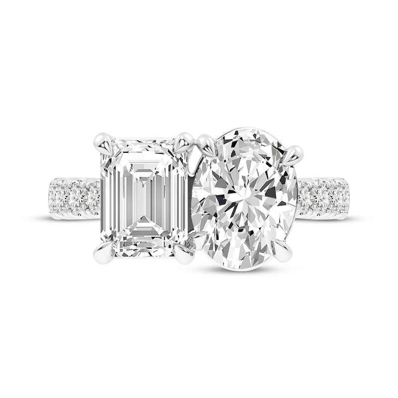 Toi et Moi Oval & Emerald-Cut Lab-Grown diamond Engagement Ring 4-3/8 ct tw 14K White Gold