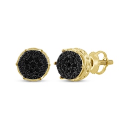 Men's Black Multi-Diamond Circle Stud Earrings 1/6 ct tw 10K Yellow Gold