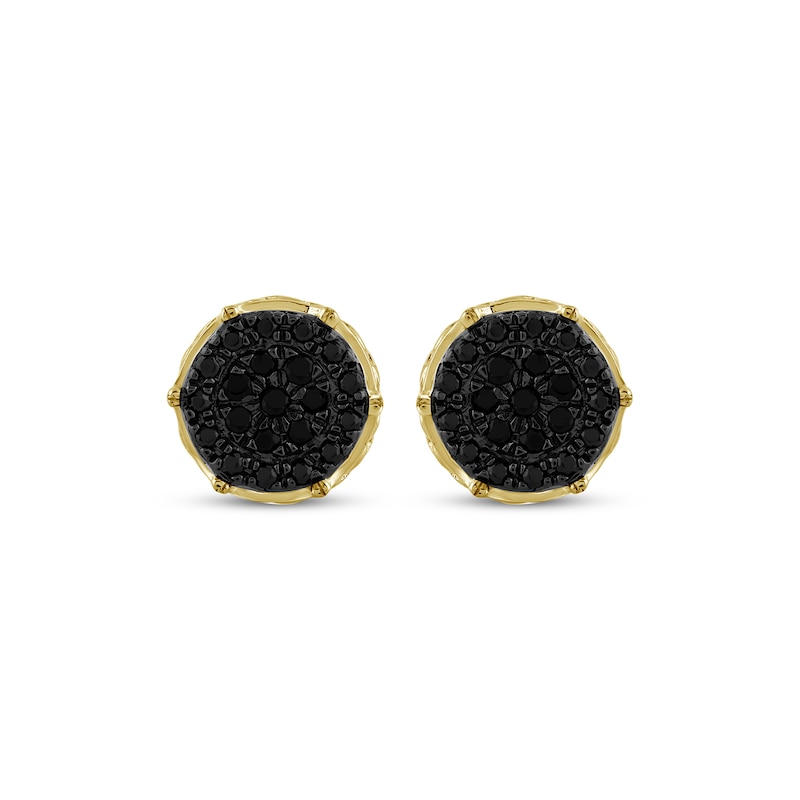 Main Image 2 of Men's Black Multi-Diamond Circle Stud Earrings 1/6 ct tw 10K Yellow Gold