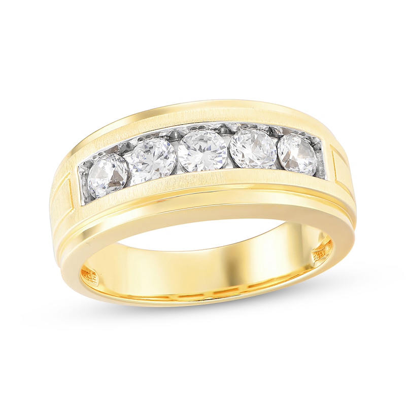 Main Image 1 of Men's Lab-Grown Diamonds by KAY Five-Stone Wedding Band 1 ct tw 14K Yellow Gold