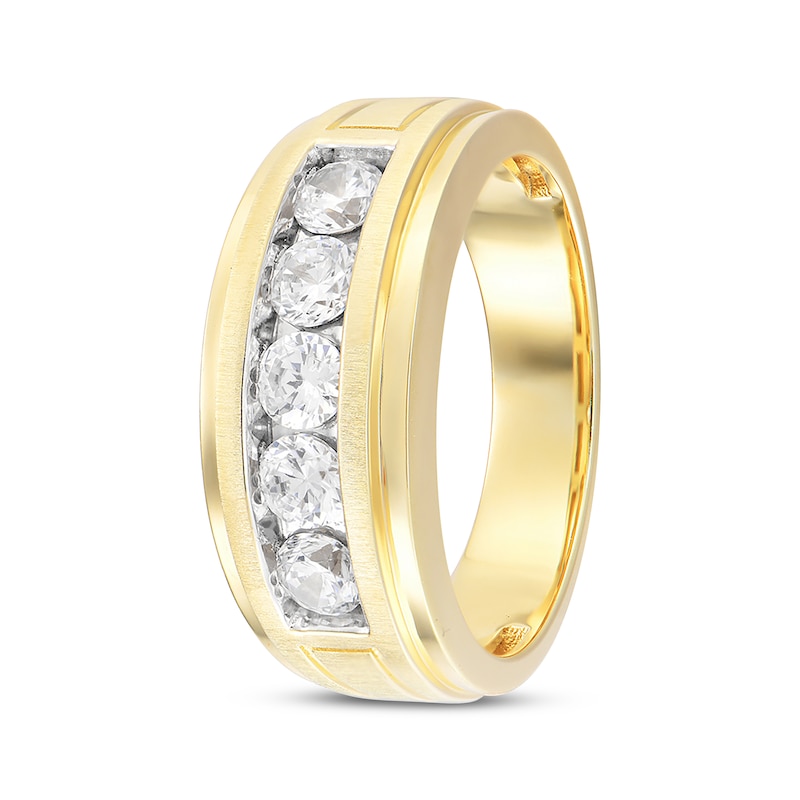 Main Image 2 of Men's Lab-Grown Diamonds by KAY Five-Stone Wedding Band 1 ct tw 14K Yellow Gold