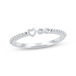 Diamond Heart & Infinity Symbol Open Fashion Ring 1/10 ct tw 10K White Gold