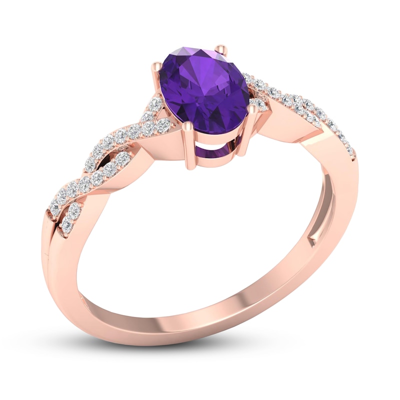 Main Image 4 of Amethyst & Diamond Twist Ring 1/10 ct tw 10K Rose Gold