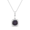 Thumbnail Image 1 of Cushion-Cut Lab-Created Alexandrite & White Lab-Created Sapphire Halo Necklace Sterling Silver 18&quot;