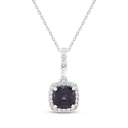 Cushion-Cut Lab-Created Alexandrite & White Lab-Created Sapphire Halo Necklace Sterling Silver 18&quot;