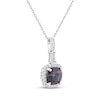 Thumbnail Image 2 of Cushion-Cut Lab-Created Alexandrite & White Lab-Created Sapphire Halo Necklace Sterling Silver 18&quot;