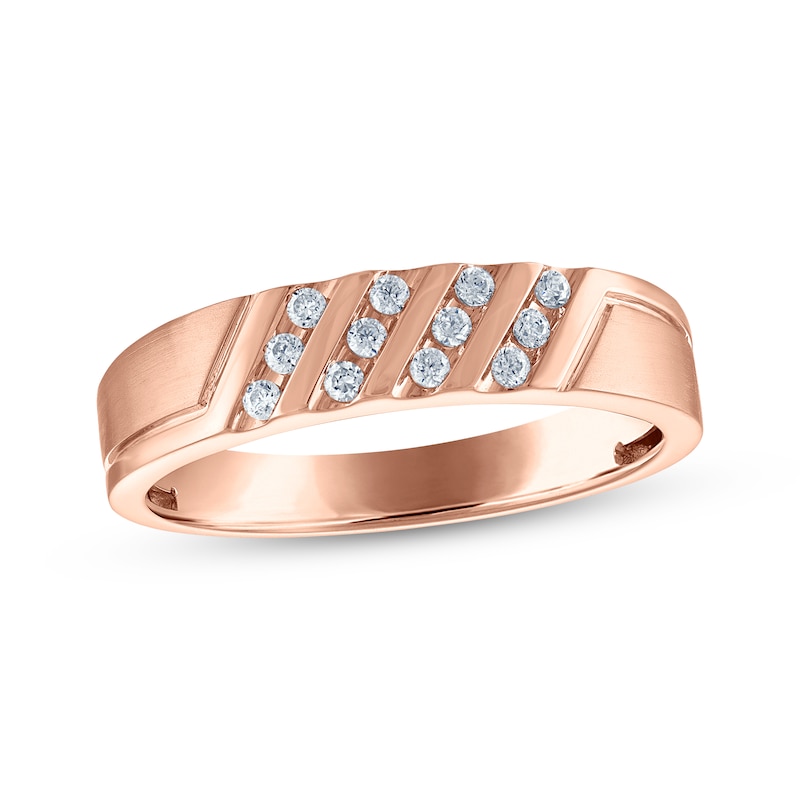 Main Image 1 of Men's Diamond Diagonal Four-Row Wedding Band 1/6 ct tw 10K Rose Gold