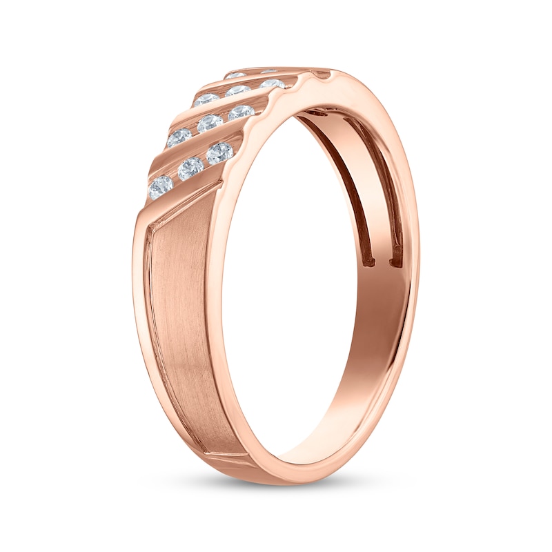 Main Image 2 of Men's Diamond Diagonal Four-Row Wedding Band 1/6 ct tw 10K Rose Gold