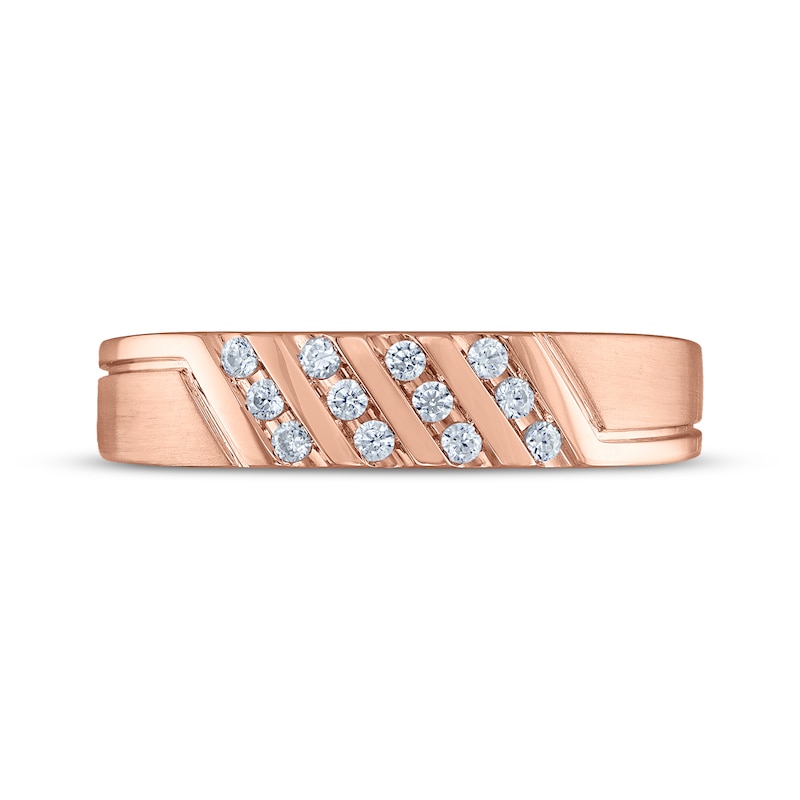 Main Image 3 of Men's Diamond Diagonal Four-Row Wedding Band 1/6 ct tw 10K Rose Gold