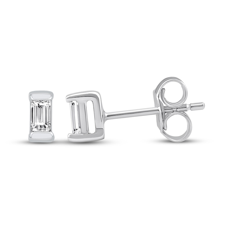 Main Image 3 of Baguette-Cut Diamond Solitaire Stud Earrings 1/15 ct tw 14K White Gold (I/I2)