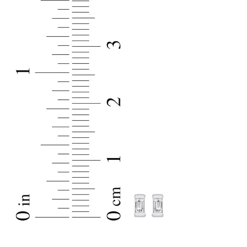 Main Image 5 of Baguette-Cut Diamond Solitaire Stud Earrings 1/15 ct tw 14K White Gold (I/I2)