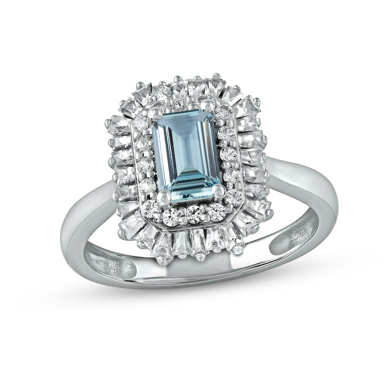 Main Image 1 of Aquamarine & White Lab-Created Sapphire Ring Sterling Silver