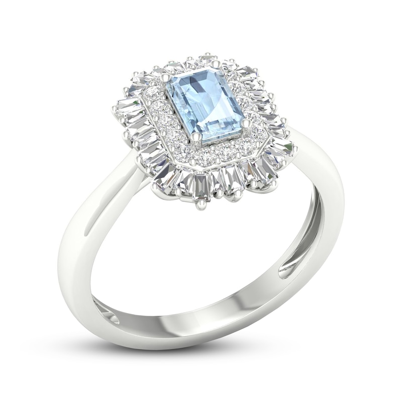 Main Image 4 of Aquamarine & White Lab-Created Sapphire Ring Sterling Silver