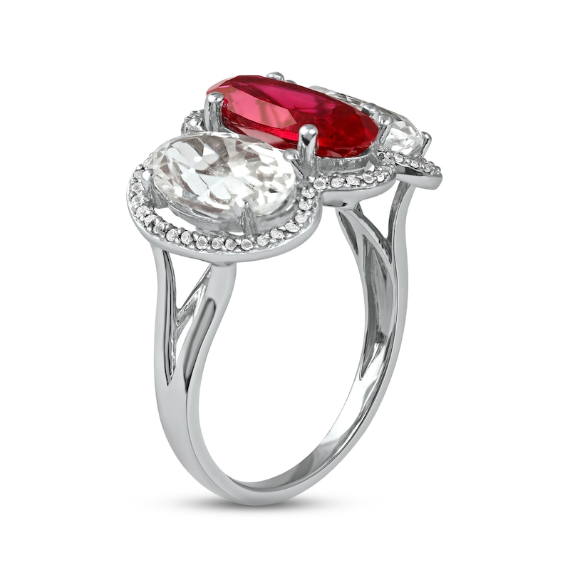 Main Image 2 of Lab-Created Ruby & White Lab-Created Sapphire 3-Stone Ring Sterling Silver