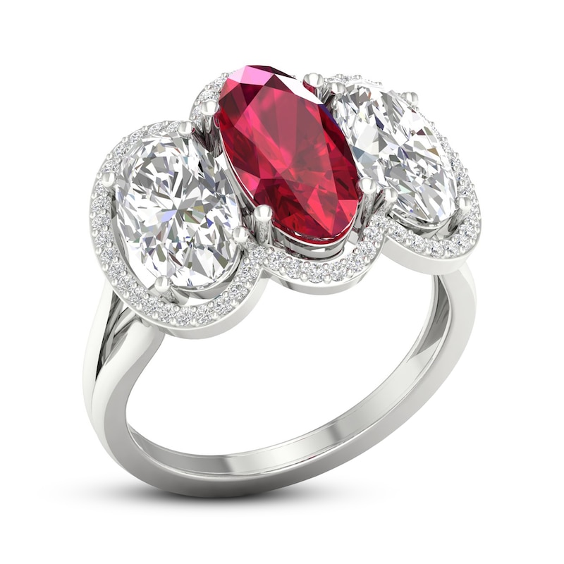 Main Image 4 of Lab-Created Ruby & White Lab-Created Sapphire 3-Stone Ring Sterling Silver