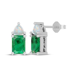 Emerald-Cut Lab-Created Emerald & Trillion-Cut Lab-Created Opal Drop Earrings Sterling Silver