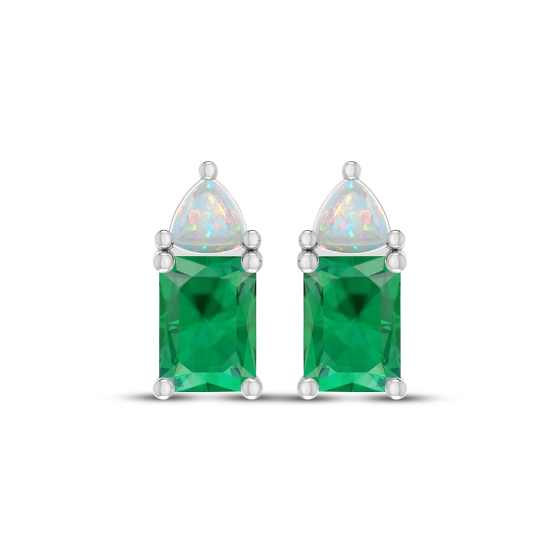 Main Image 2 of Emerald-Cut Lab-Created Emerald & Trillion-Cut Lab-Created Opal Drop Earrings Sterling Silver