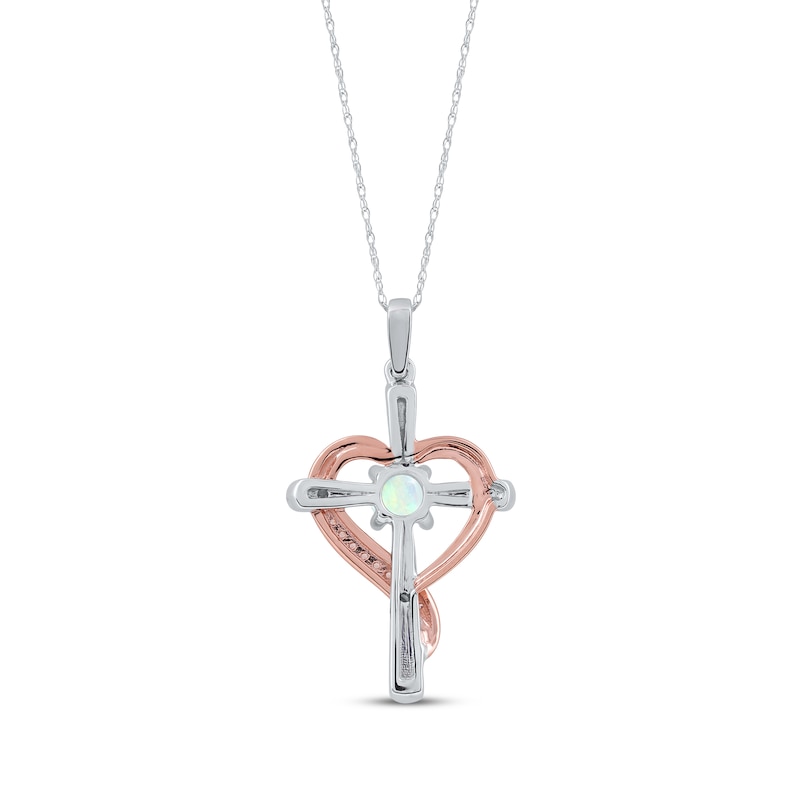 Main Image 3 of Opal & Diamond Accent Cross Necklace with Heart Sterling Silver & 10K Rose Gold 18&quot;