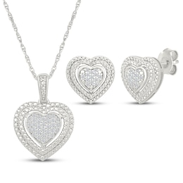 Multi-Diamond Heart-Shaped Gift Set 1/4 ct tw Sterling Silver