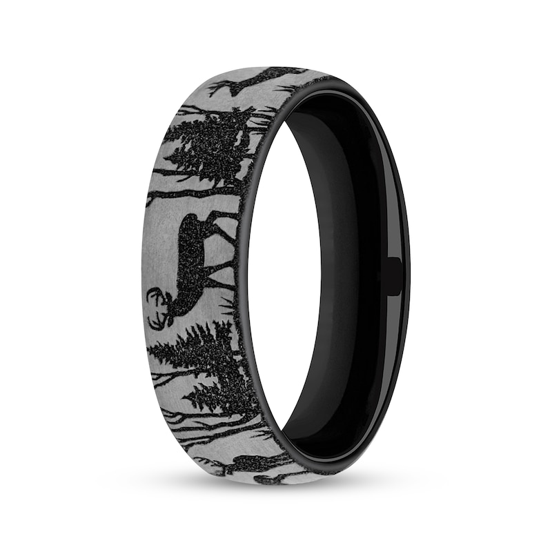 Main Image 2 of Now + Forever Men's Forest Scene Wedding Band 6.5mm Matte Black Titanium